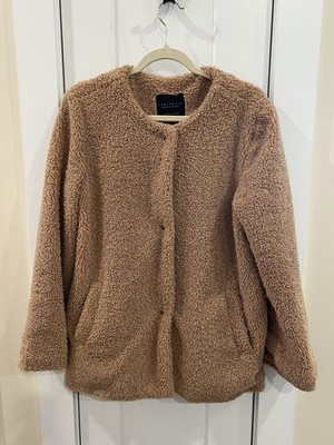 Sanctuary Crafted & Tailored Snap Front Tan Teddy Coat Size S Cozy Plush Luxury