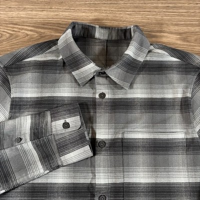 Lululemon Masons Peak Flannel Black Gray Plaid Button Down Shirt Mens Medium