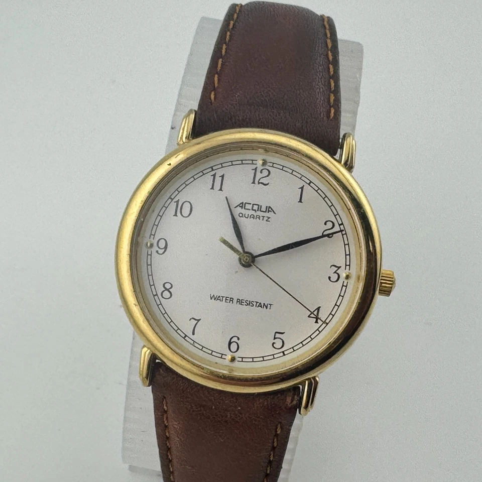 Винтажные женские кварцевые часы Acqua от Timex золотистый белый кожаный аналоговый новый аккумулятор - Изображение 2 из 4