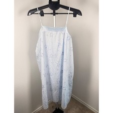 Vintage Blue Floral Nightgown Spaghetti Strap Satin Trim Romance Cottagecore