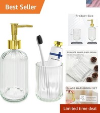 2 PCS Clear Glass Bathroom Accessory Sets, Clear and Gold Bathroom Set, Soap ...