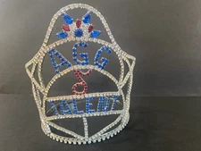 Vintage Large Rhinestone Metal Tiara Crown America’s Theme Pageant Celebration