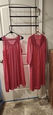 Vintage Pink Nylon Tricot Nightgown Robe Peignoir Set Lace Trim Sz Medium