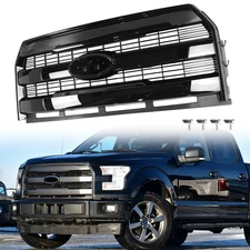 Front Upper Grill Grille Gloss Black For 2015 2016 2017 Ford F-150 W/O Camera