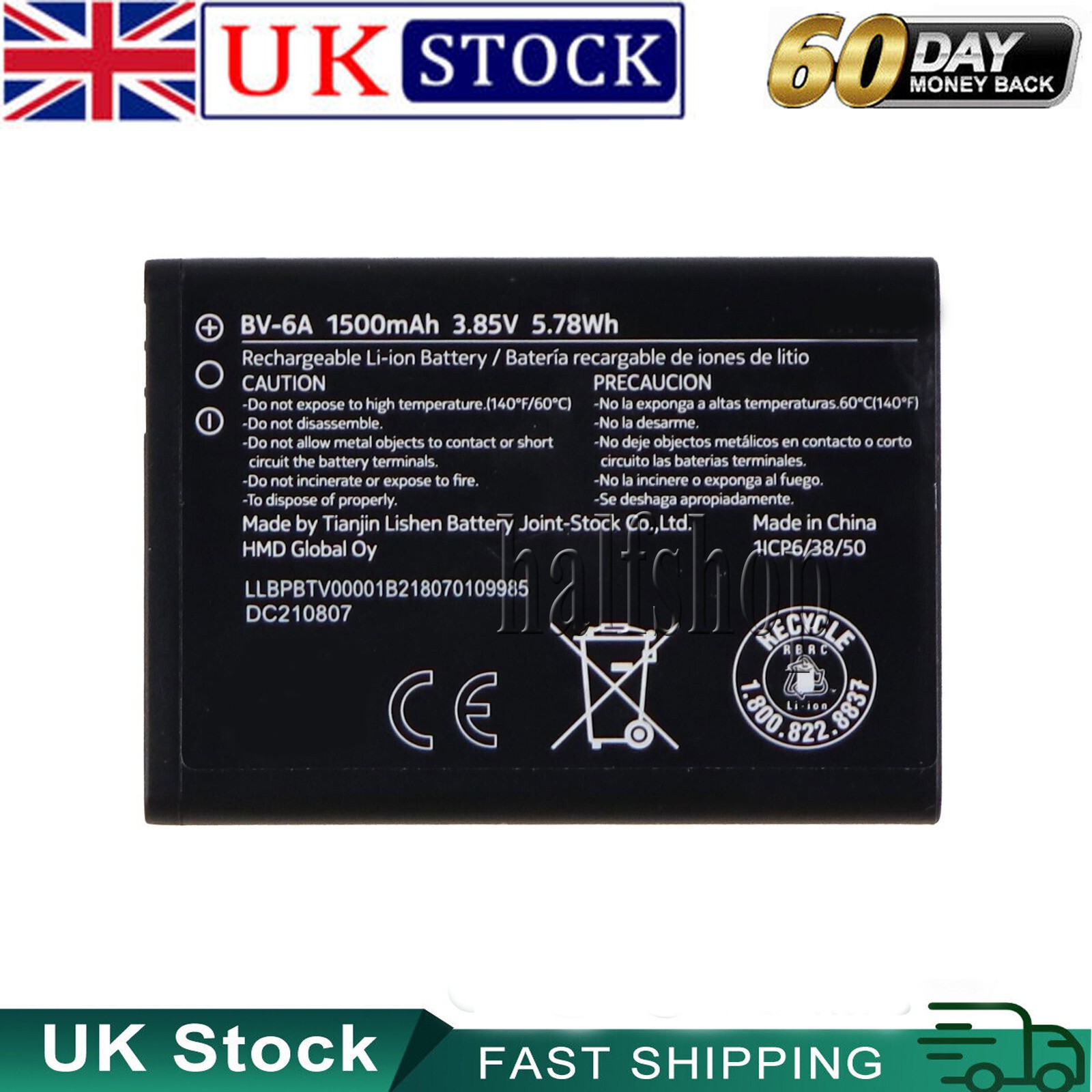 Li-ion BATTERY BV6A BV-6A For NOKIA 2720 /Filp 8110 TA-1059/1170 1500mAh 3.85V