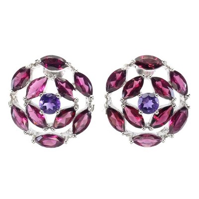 925 Sterling Silver Earrings Marquise Rhodolite Amethyst Natural Gemstone Jewelr