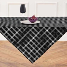 Solino Home 100% Pure Linen Table Throw Dining Kitchen Decor- Marseille Plaid