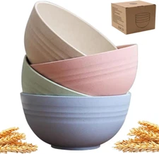 Unbreakable Cereal Bowls 24 oz, Reusable Wheat Straw Bowl Pack of 4 - Dishwas...