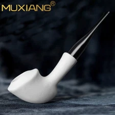 MUXIANG Ceramic Cutty Tobacco Pipe 9mm Filter Clay Pipe Bent Saddle Acrylic Stem