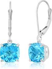 14k White or Yellow Gold 8mm Cushion Cut Gemstone Dangle Earrings
