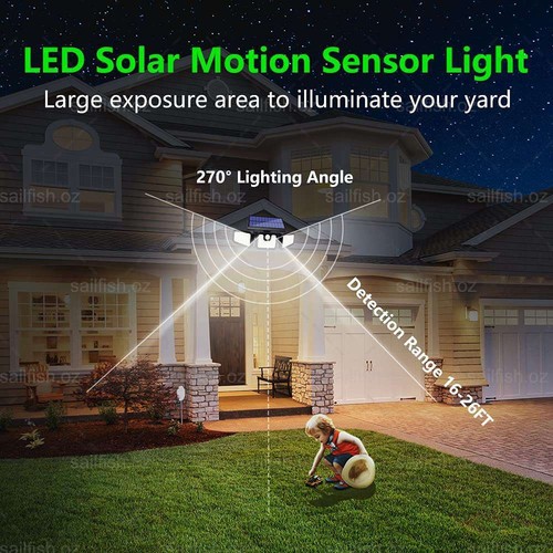 3 Head Solar Motion Sensor Light Outdoor Garden COB LED Wall Security Flood Lamp - Picture 7 of 12