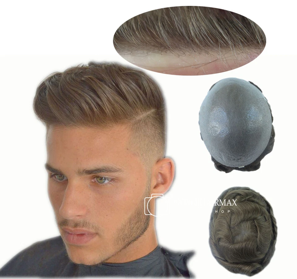 Hair Replacement System Ultra Thin Skin Toupee Men's Hairpiece Invisible V-loop