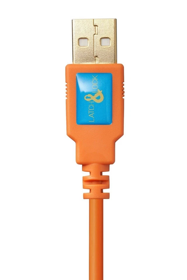 Cable naranja chapado en oro USB-C a USB-A de 15 pies (4,5 M) con cierre y bloqueo Foto 3 de 4