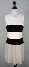 Calvin Klein White Black Tan Colorblock Sleeveless Sheath Career Dress Size 8