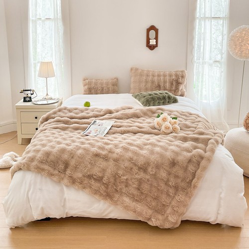 SOGA 200cm Light Camel Fur Fuzzy Super Soft and Cozy Fluffy Throw Blanket - Picture 6 of 10