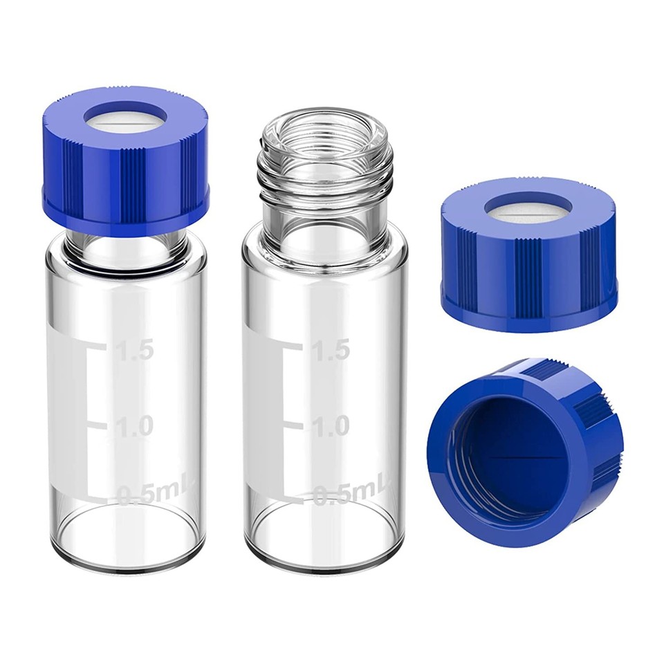 2ml Sample Vials+Caps Screw Top Pack of 100 Clear Lab Vial Small Glass ...