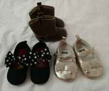 Disney Carters Baby Girl Shoes Mary Jane Flats Boots Black Brown Gold 3 Pair Lot