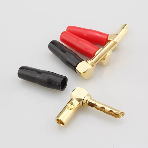 8pcs High-end Gold Plated 90 Degree Banana plug Screw Lock Connector Audio Wire - Picture 3 of 7