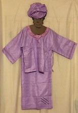 African Clothing Women 3pc Traditional Embroidery Guinea Brocade Buba Wrap Set