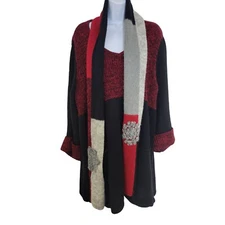 Style and Co. red and black sweater with attached scarf