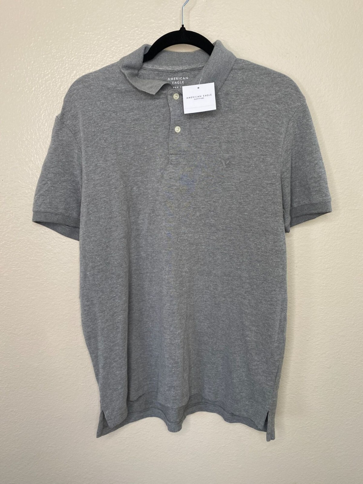 NWT American Eagle Mens Gray Polo Medium short sleeve collared cotton ...