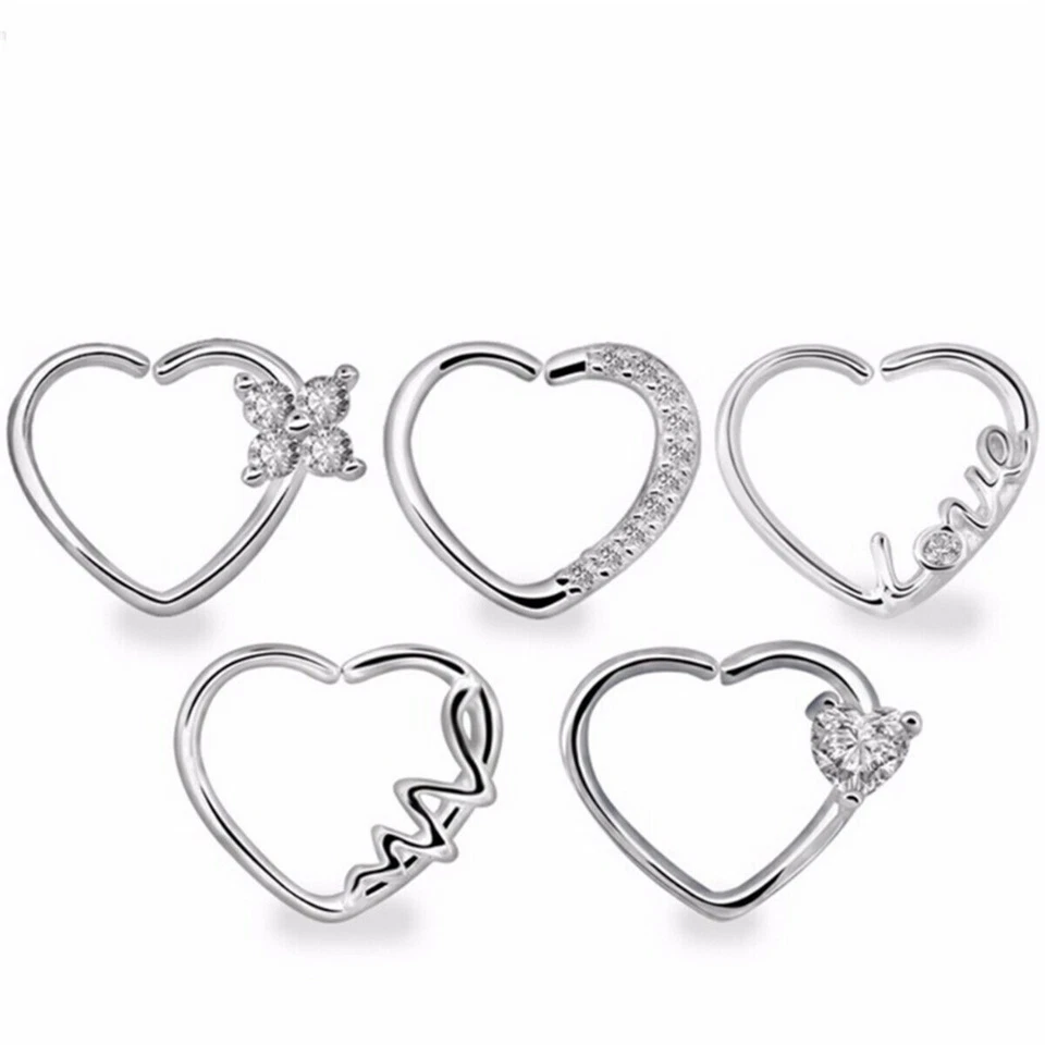2X Brinco de zircão coração argola nariz hélice tragus cartilagem piercing corporal - Imagem 3 de 4