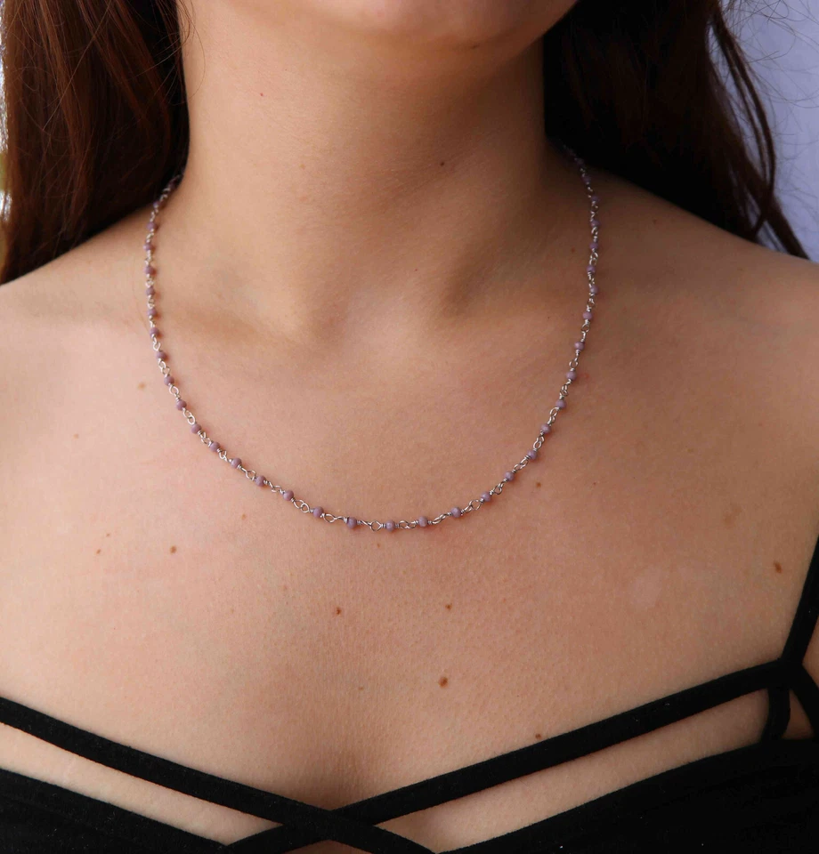 collana Argento 925 marsigliesi cristallo opaco viola malva 50 cm regolabile - Immagine 2 di 4