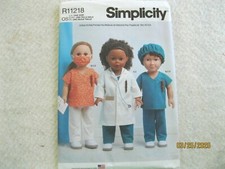 Simplicity R11218 18" doll clothes - lab coat, top, surgical cap, mask, pant (O)