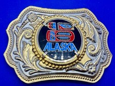 ALASKA Alaskan State Centerpiece on Gold Color Western Style Belt Buckle