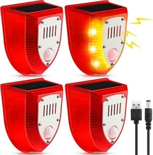 4X Solar Outdoor Motion Sensor Alarm Dog Barking&Gunshot Sound 129db Waterproof