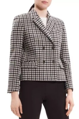 Theory Size 12 Square Double Breasted Jacket Mink Pattern Tweed