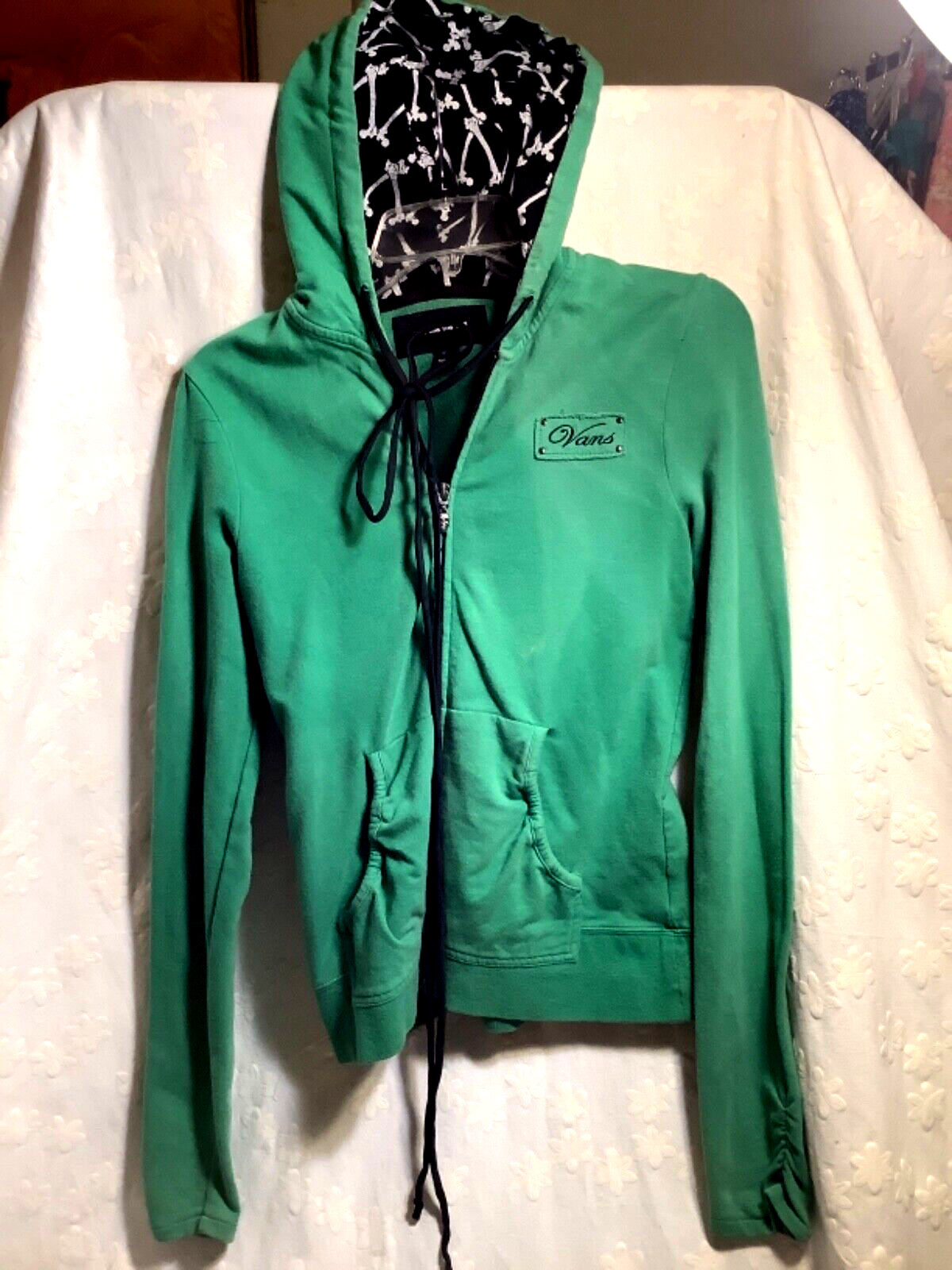 Vans Hoodie Med Green 💚☠️Stretch Fabric W/Bones u0026amp; Skull Zip Pull  Excellent! | eBay