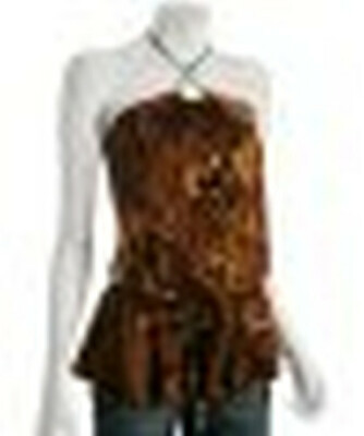 NWT LOTTA STENSSON Sienna Swirl Print SILK Necklace Gold HALTER TOP M Medium
