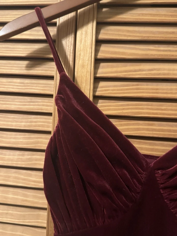 Новый с Ярлыками Express женщин бордовый без рукавов измельченный бархат с оборками тонкий боди; XS - Изображение 3 из 4