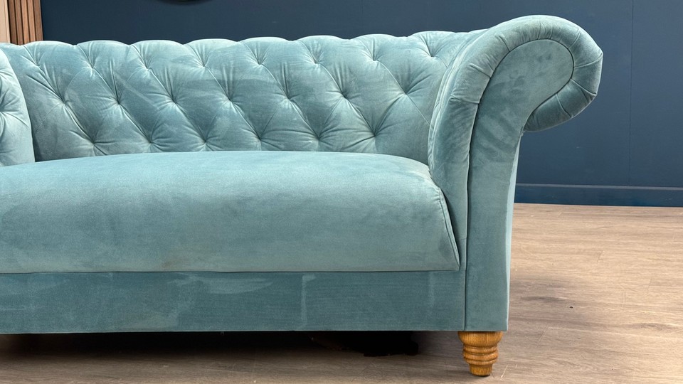 Montgomery 2 Seater Teal Fabric Chesterfield Sofa Oak Furnitureland eBay