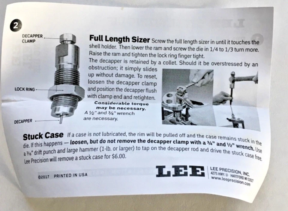 Lee 91035  223 Remington Full Length Sizing Die Only MPN # 91035 *FAST SHIP* - Image 3 of 3