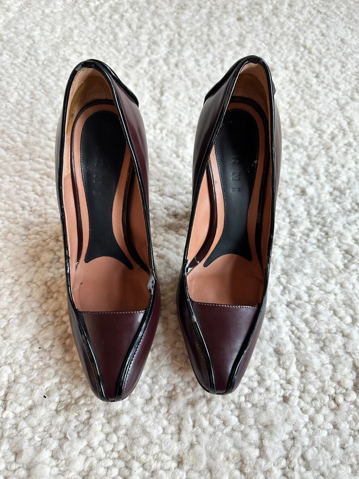 Marni Two Tone Leather Pumps Size 37.5 Burgundy Brown Heels - Image 4 of 4