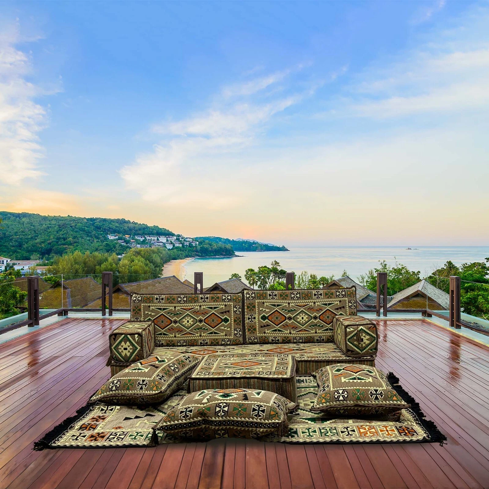 Oriental Seating Area, Patio Pallet Sofa, Oriental Sofa, Seat Cushion