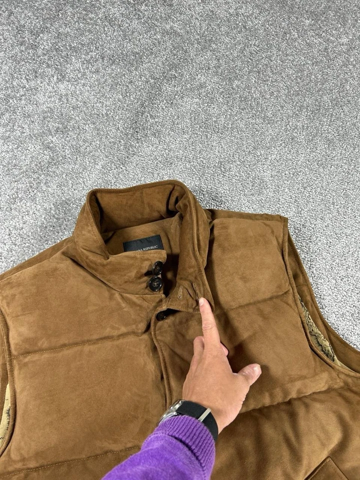 Banana Republic Suede Down Puffer Vest Mens Xl Brown - Image 2 of 4