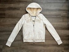 Y2K VTG Abercrombie  Fitch Gray Zip Sherpa Fur Hoodie Logo Sweatshirt Women L 