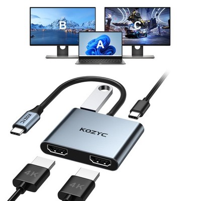 USB C to Dual HDMI Adapter 4K@30Hz, USB C Hub Multiport Adapter with 2xHDMI, ...