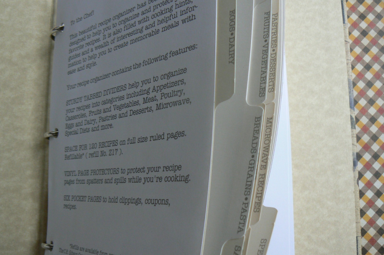 NEW C.R.Gibson 3-ring binder Recipe Organizer Book,tabs,HC,04961 Carol J.Endres