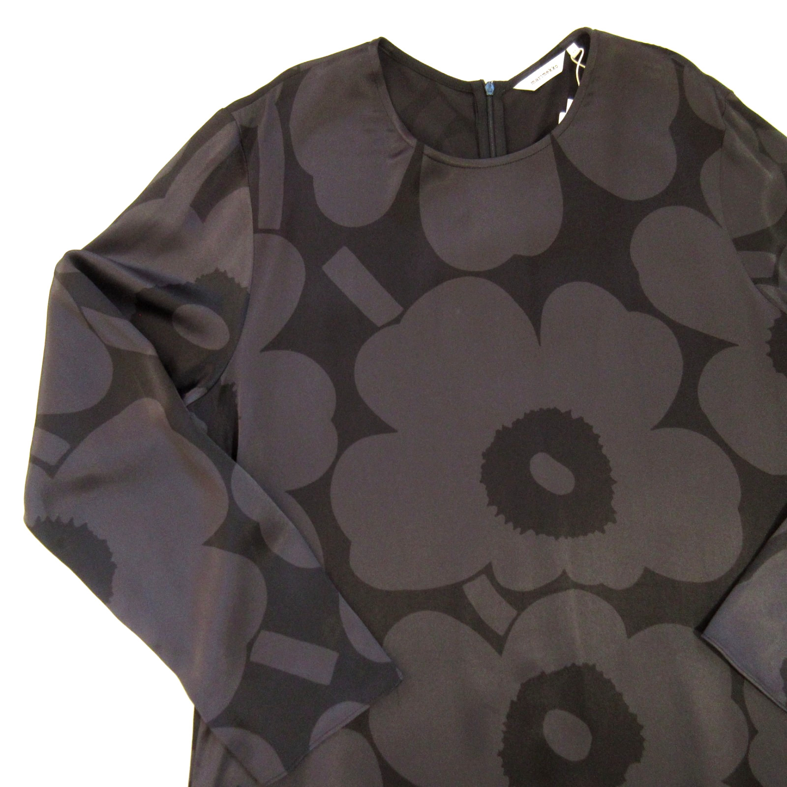 NWT marimekko Mennyt Unikko in Black Floral Satin A-line Maxi Dress 44 / L