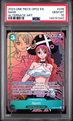 2023 ONE PIECE OP02-PARAMOUNT WAR #036 NAMI ALTERNATE ART PSA 10
