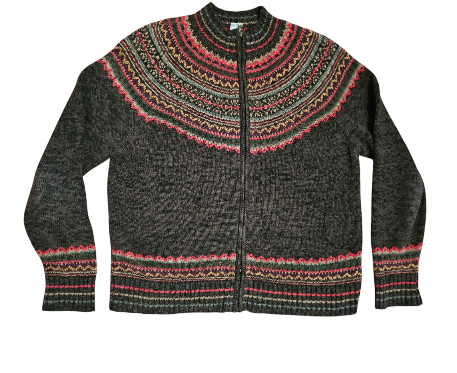 Tiara International Fair Isle Full Zip Cardigan Women's M