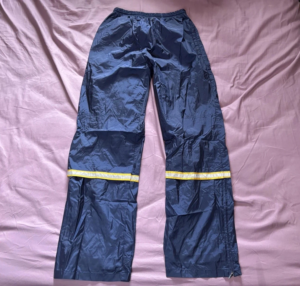 Vintage Champion Pants Mens Medium Blue Nylon Rain Reflective Hong Kong 90s
