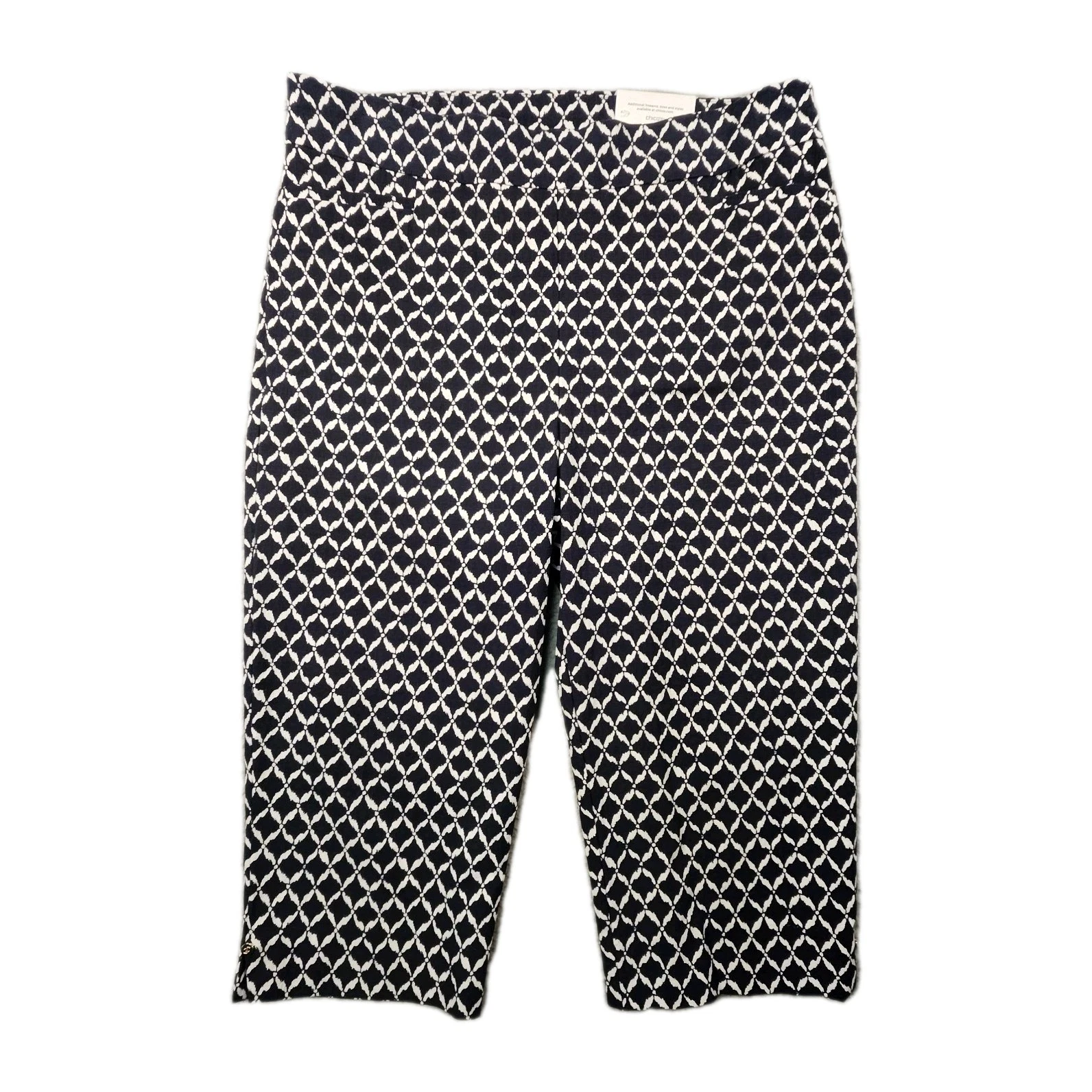 Chico's Brigitte Slim Crop Pants Womens 10 Navy White Diamond Matelassé Coastal