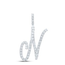 0.16 Ctw Natural Diamond Cursive Initial Letter N 925 Sterling Silver