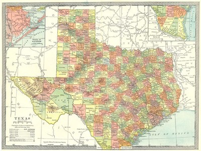 Texas State Map. Landkreise. Galveston Umgebung 1907 alte antike Plankarte