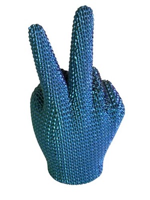 3D Printed Peace Sign Hand Sculpture Chameleon Color Shift Paint 5 In